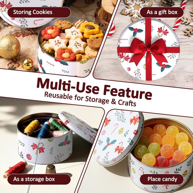 TangFee Chiristmas ornament Style Cookie Tin, 6Packs Metal Round Cookies Containers, Tin with Lid for Xmas, Multicolor 16.5 * 16.5 * 8.5Cm - Image 4